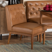 Baxton Studio BBT8051.13-TanWalnut-CC Baxton Studio Riordan Mid-Century Modern Tan Faux Leather Upholstered and Walnut Brown Finished Wood Dining Chair